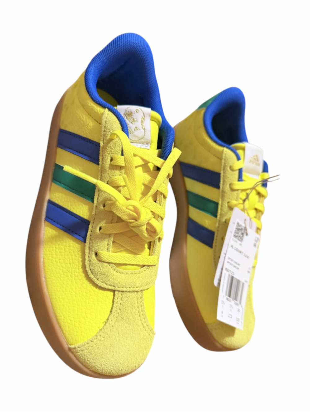 Boys Adidas VL Court 3.0 Sneakers Size 4 Yellow Blue - Picture 11 of 12